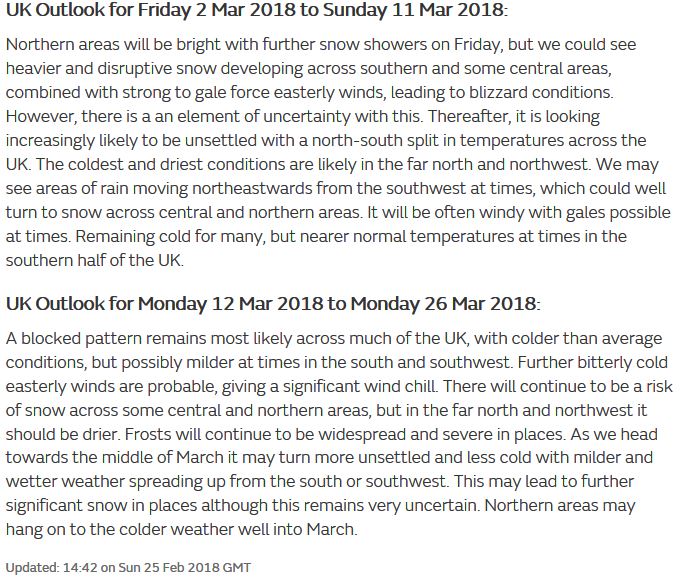 From the Met Office on 25th February 2018